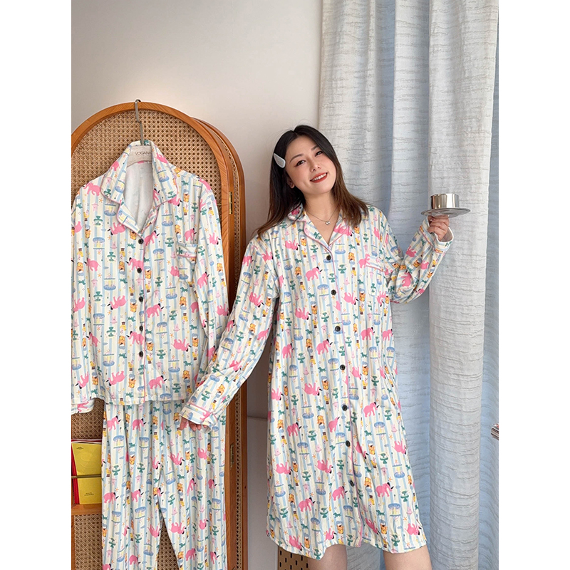 vogana戛纳家大码睡衣韩系减龄软糯家居服套装宽松200斤懒人睡裙 - 图1
