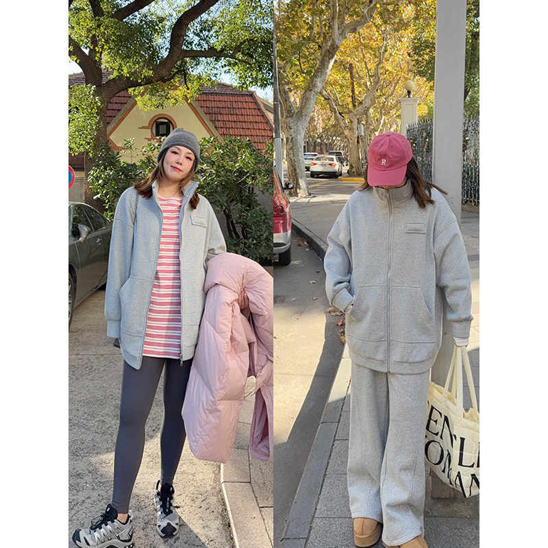 vogana戛纳家大码原创运动风宽松懒人加绒卫衣可调节阔腿裤套装,淘宝优惠券,粉丝福利购,淘宝优惠卷