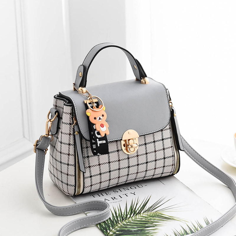 包包女2024新款拼接格纹斜挎包韩版手提小方包单肩仙女ins超火包,淘宝优惠券,粉丝福利购,淘宝优惠卷
