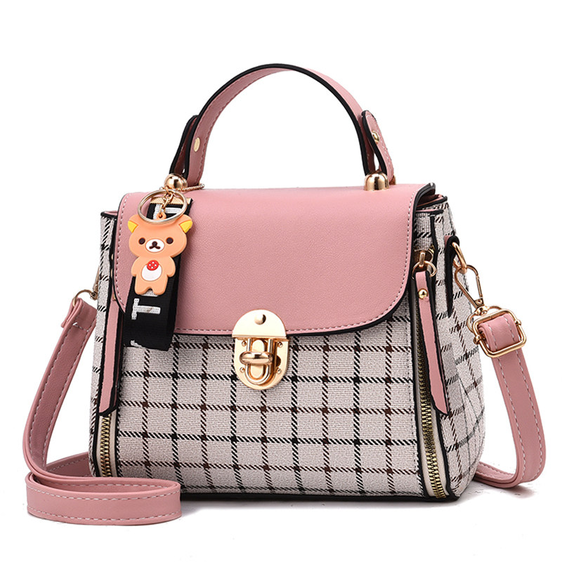 包包女2024新款拼接格纹斜挎包韩版手提小方包单肩仙女ins超火包,淘宝优惠券,粉丝福利购,淘宝优惠卷