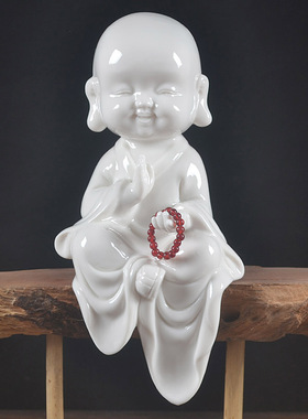 雕塑人物禅意风小和尚德化白瓷