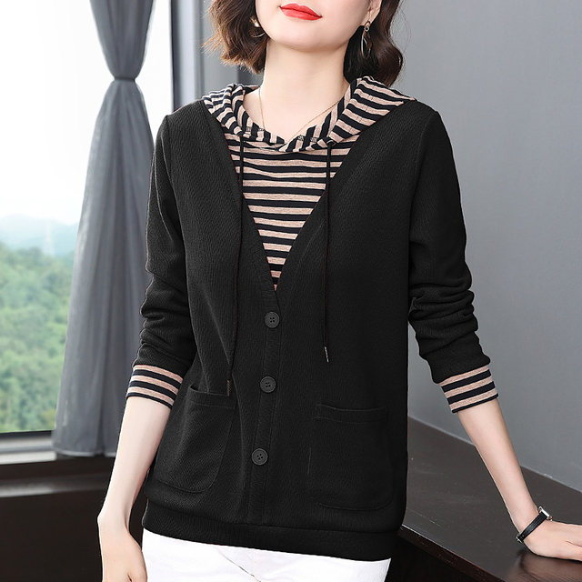 Large size sweatshirt women's fake two-piece top base shirt