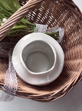 设计师款北欧陶瓷花装饰波浪边鲜花客厅电视柜摆件水培花器花篮