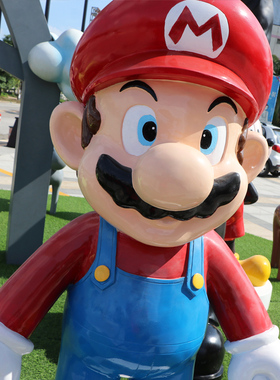 玛利欧玻璃纤维卡通雕塑商场店门口装饰超级玛利欧潮玩公仔户外大