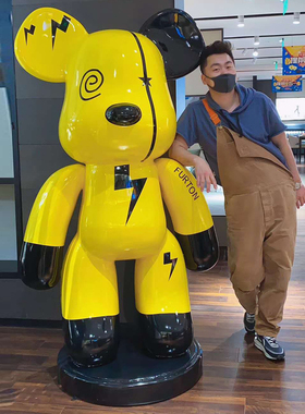 网红玻璃纤维暴力熊公仔雕塑户外店门口装饰酒吧咖啡厅落地大摆件
