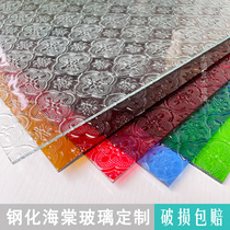 Old-style vintage colourful sea-tang flower pattern embossing steel-shaped art glass doors and windows Manchuria windows partition screen customization