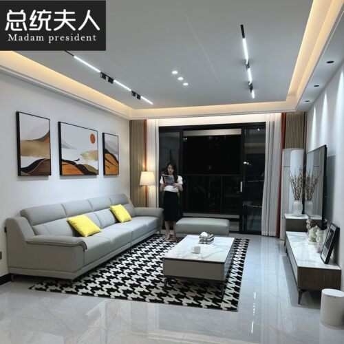 【总统夫人】高靠背头层牛皮沙发现代简约客厅家用小户型直排沙发 - 图0
