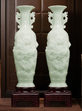 龙凤呈祥玉花瓶摆件高端大气