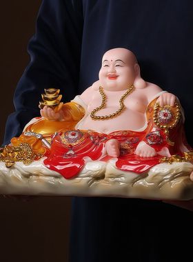 汉白玉弥勒佛菩萨大肚笑佛招财弥勒佛玄关办公室客厅家用供奉摆件