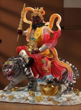 汉白玉赵公明武财神爷家用骑虎像赵公元元帅赵玄坛像坐虎财神摆件