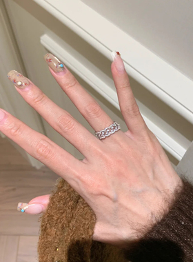 回馈款 日系蕾丝钻钻戒指轻奢高级古感花冠碎钻叠美戴戒简约925银