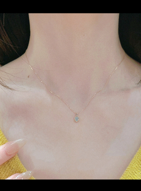 回馈款 日系轻奢小众精致镶钻天然海蓝宝925银镀金项链锁骨链礼物