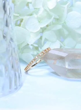 回馈款 日系设计感镂空排钻 锆石 戒指s925银镀金礼物女精致指环