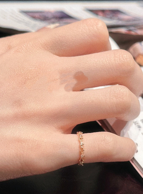 回馈款 日系NJ同款设计感镂空蕾丝镶钻戒指s925银镀金礼物女精致