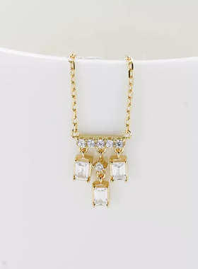 回馈款 刘浩存同款925银镀金锆石项链女轻奢小众锁骨链流苏气质款