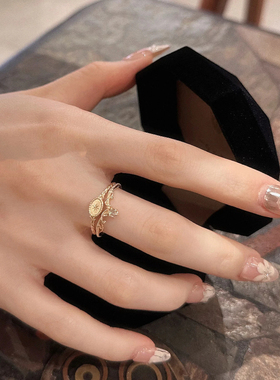 回馈款 日系圣诞限定同款小众徽章天然拉长石戒指高级感925银镀金