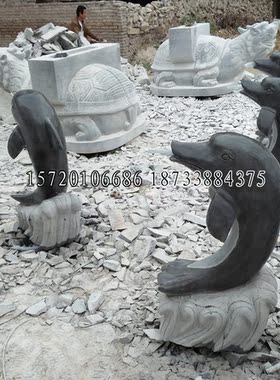 石雕海豚喷水广场公园海豚吐水景观汉白玉海豚石雕喷泉摆件流水
