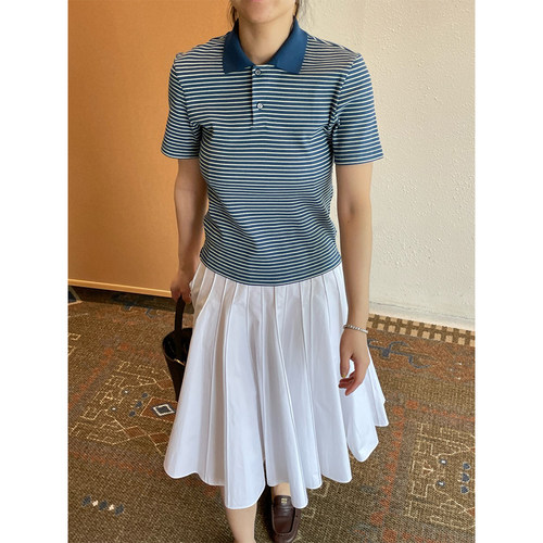 【现货】设计师品牌ETHOR 25SS条纹小版做旧Polo衫JULY - 图0