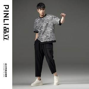 PINLI品立夏季新款男装裤子薄款直筒吊挡小脚休闲裤九分裤男裤潮
