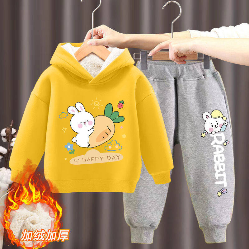 儿童套装加绒两件套冬装帅气宝宝卫衣秋冬款中小童女童套头上衣潮,淘宝优惠券,粉丝福利购,淘宝优惠卷
