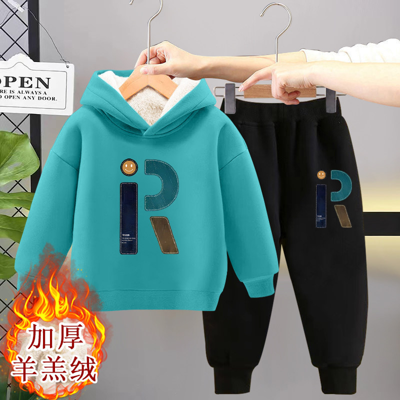 男童加绒套装儿童秋冬装2024新款中大童儿童连帽卫衣两件套潮童装,淘宝优惠券,粉丝福利购,淘宝优惠卷