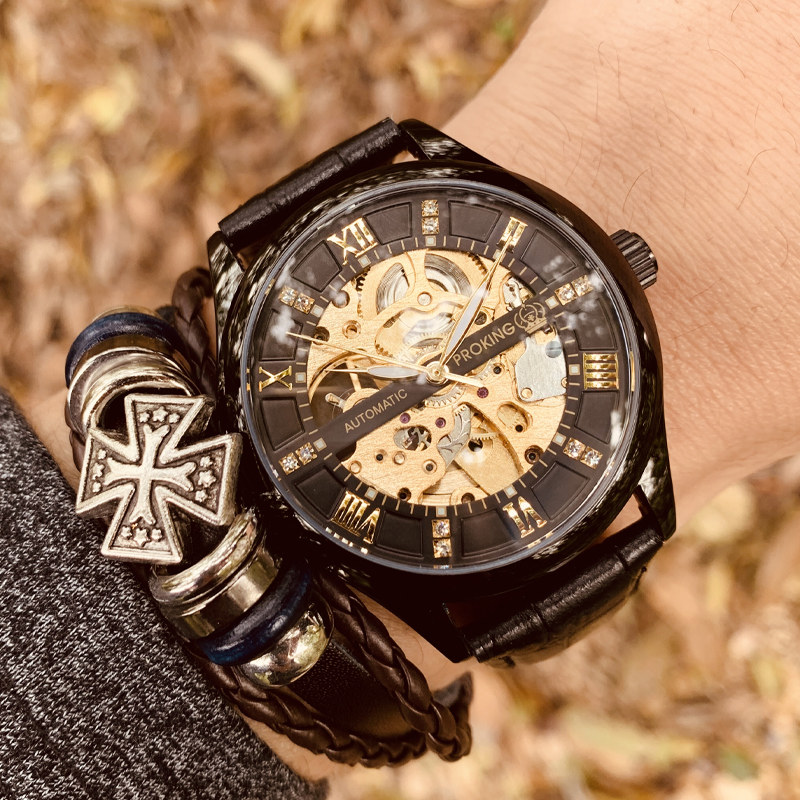 新款男士全自动镂空潮流运动机械表 度卡国产腕表