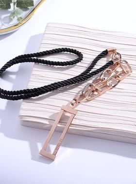 大气时尚亚字玫瑰金毛衣链黑绳