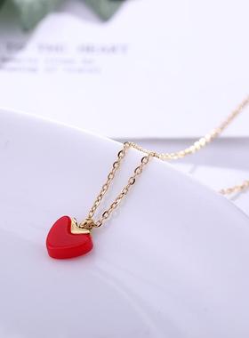 刘亦菲小红心钛钢镀18K彩金项链