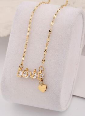 时尚LOVE字母带钻项链18K彩金