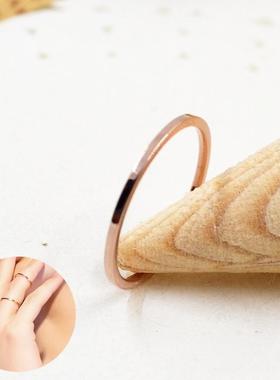 韩版简约不掉色钛钢细款戒指