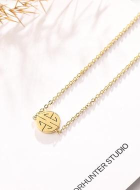 韩版时尚镂空钛钢喜字圆牌项链