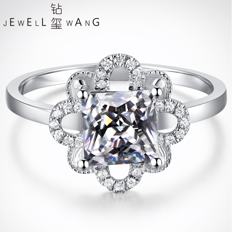 钻玺1克拉莫桑石公主方形结婚戒指 jewellwang珠宝戒指/指环
