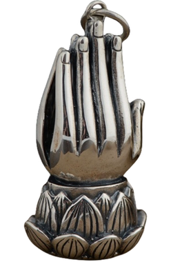 925银复古泰银工艺项链坠项坠挂饰男女双面佛手莲花银饰吊坠礼物