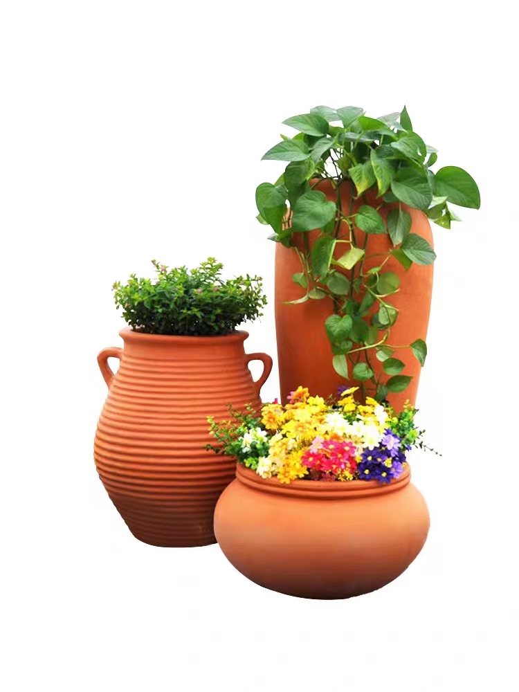 别墅庭院粗陶复古陶罐红陶陶土花盆特大号陶瓷花瓶青山盆种树 - 图3