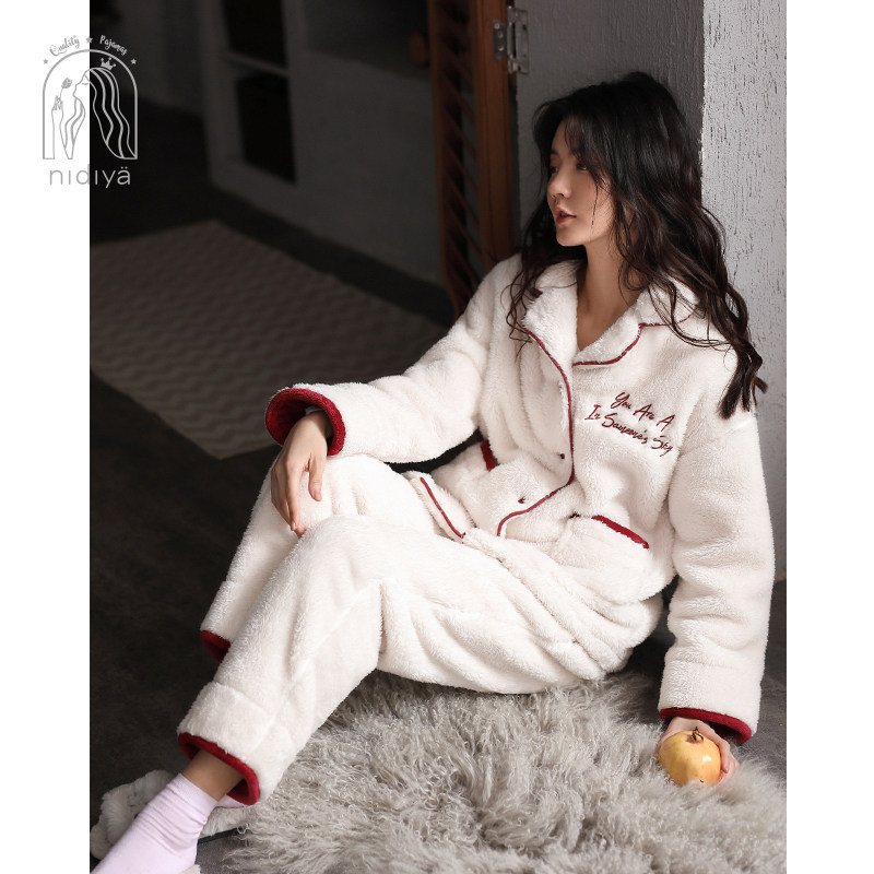 情侣冬季珊瑚绒翻领开衫男睡衣 妮狄娅服饰睡衣/家居服套装