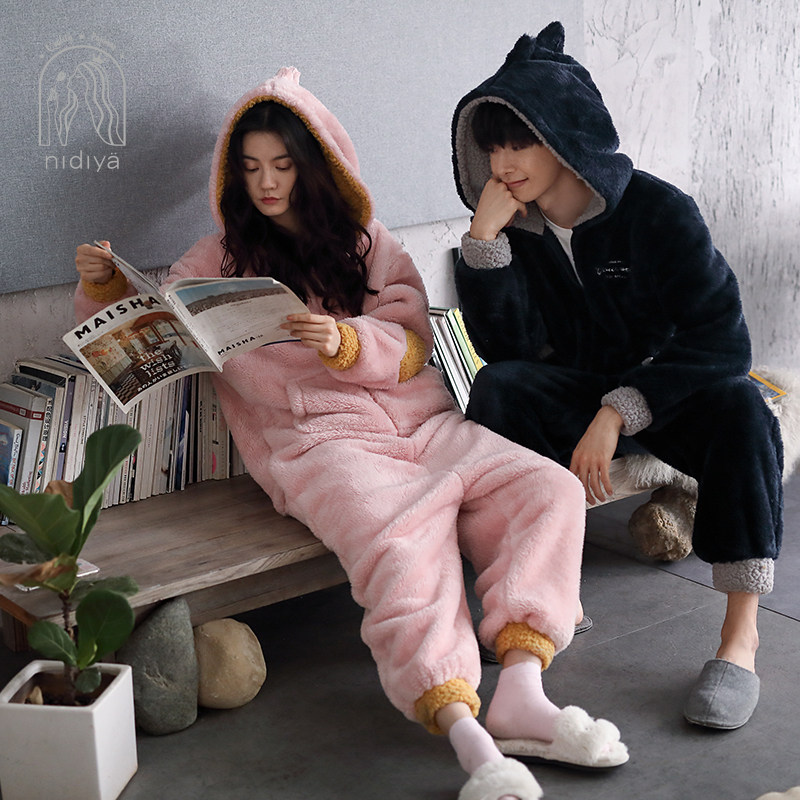 妮狄娅珊瑚绒情侣冬长袖卡通睡衣 妮狄娅服饰睡衣/家居服套装