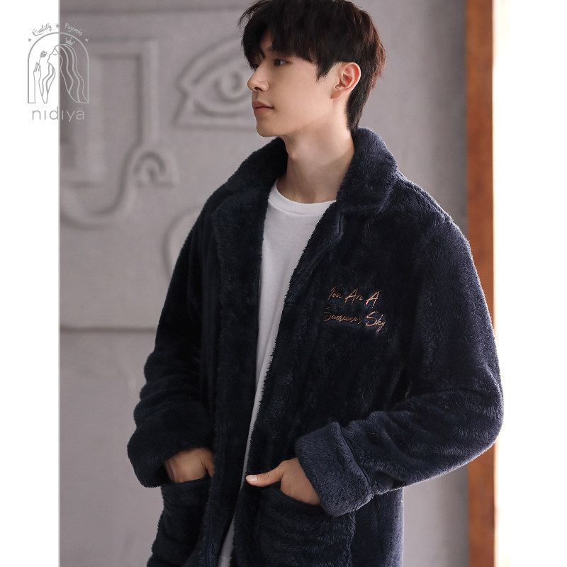 情侣冬季珊瑚绒翻领开衫男睡衣 妮狄娅服饰睡衣/家居服套装