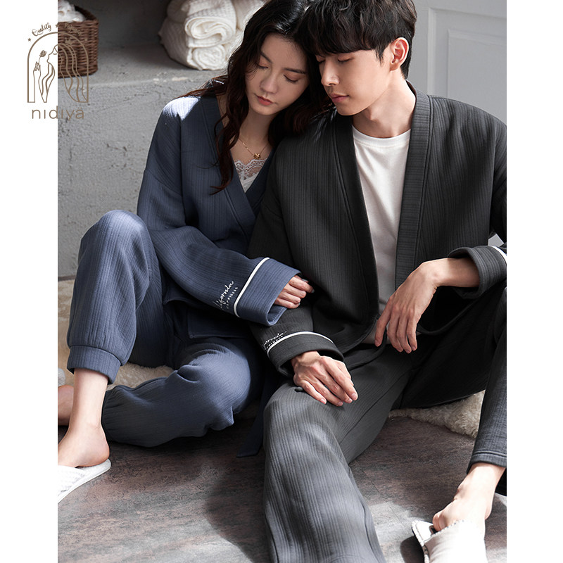 妮狄娅情侣纯棉长袖加厚夹层男睡衣 妮狄娅服饰睡衣/家居服套装