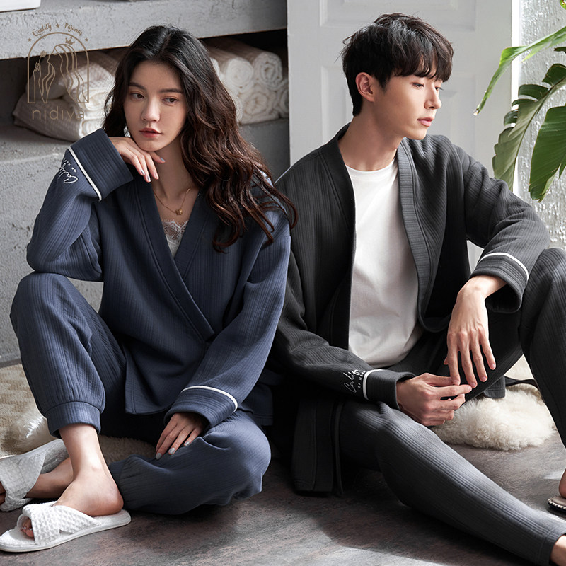 妮狄娅情侣纯棉长袖加厚夹层男睡衣 妮狄娅服饰睡衣/家居服套装