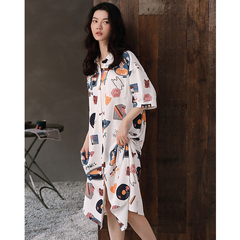 妮狄娅夏季纯棉短袖衬衫裙卡通睡裙 妮狄娅服饰睡裙