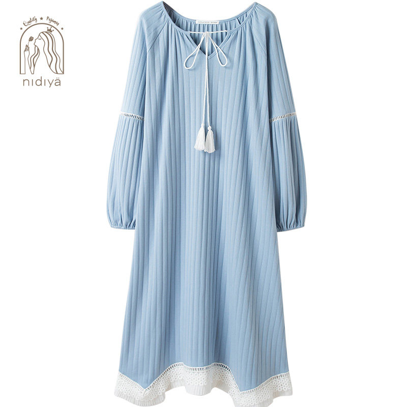 妮狄娅秋季长袖性感夏纯棉条纹睡裙 妮狄娅服饰睡裙