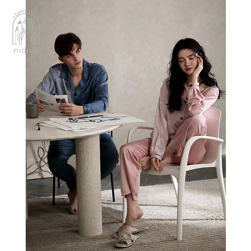 情侣女春冰丝凉感长袖翻领开衫睡衣 妮狄娅服饰睡衣/家居服套装