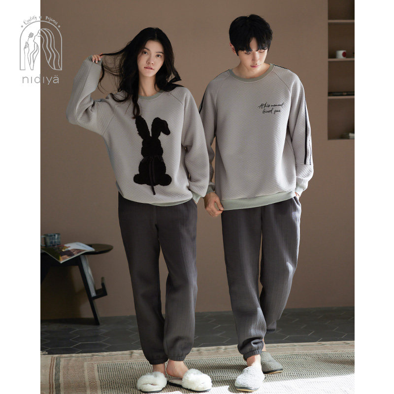 情侣纯棉夹层秋冬款长袖套头睡衣 妮狄娅服饰睡衣/家居服套装