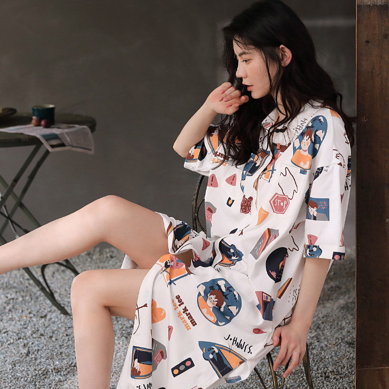 妮狄娅夏季纯棉短袖衬衫裙卡通睡裙 妮狄娅服饰睡裙