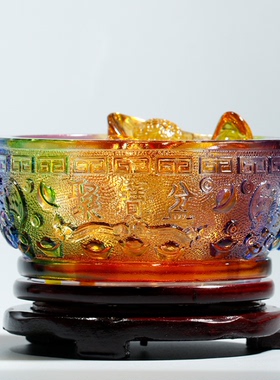 古法琉璃五路财神香炉开运工艺品