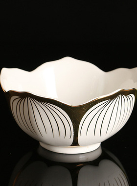 描金莲花碗陶瓷供碗金边斋碗