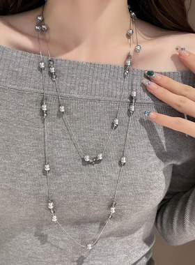 灰色仿珍珠叠戴锁骨链女