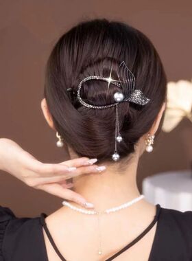 流苏发夹女后脑勺盘发一字夹