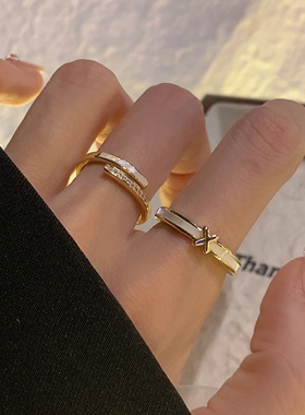 天然贝母法式显贵气质开口戒指女