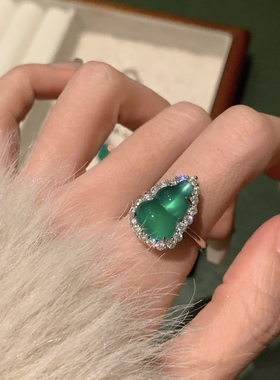 新中式碧绿葫芦指环高级感镶嵌戒指女小众设计时尚个性食指戒环女